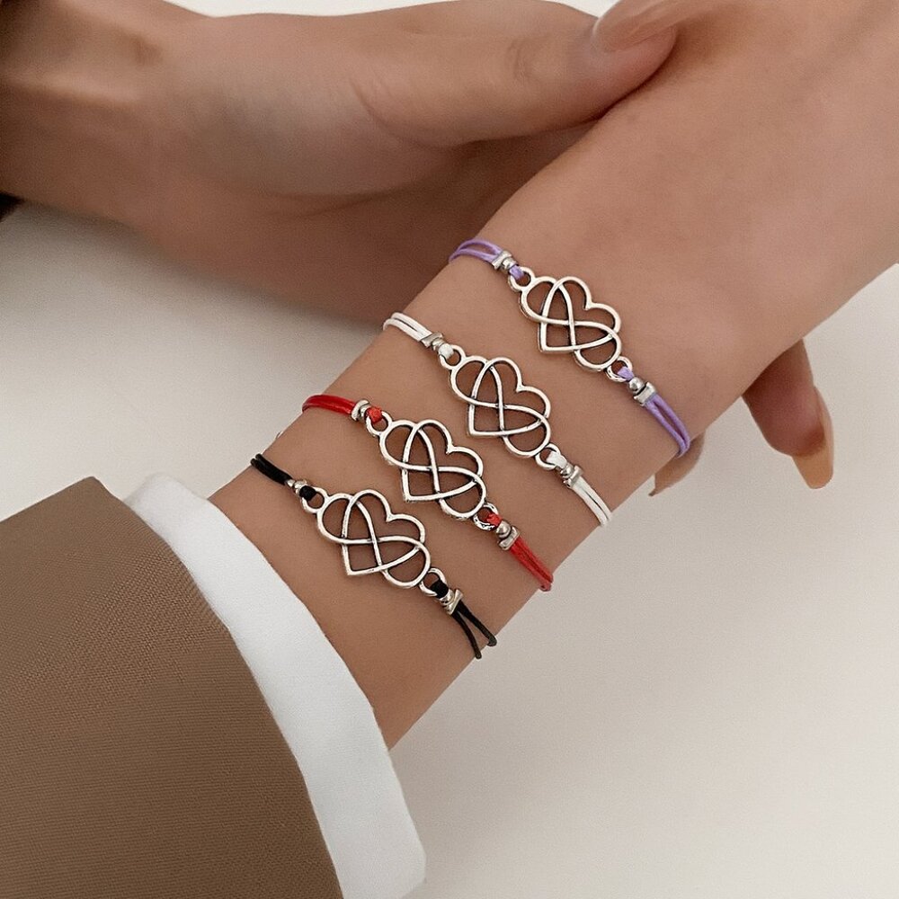 3/$35 Two Pcs Heart Infinity String Bracelets Rope Black & White Jewelry Women